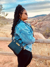 Load image into Gallery viewer, black vegan leather sling purse