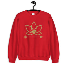 Load image into Gallery viewer, Red unisex crew neck with Lotus Noir logo in center
