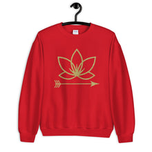 Load image into Gallery viewer, Red unisex crew neck with Lotus Noir logo in center