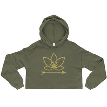 Load image into Gallery viewer, Army green crop hoodie with Lotus Noir logo in center