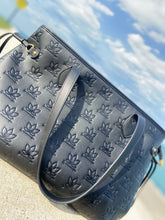 Load image into Gallery viewer, Black vegan leather tote bag, purse laptop sleeve
