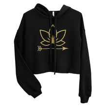 Load image into Gallery viewer, Black crop hoodie with Lotus Noir logo in center
