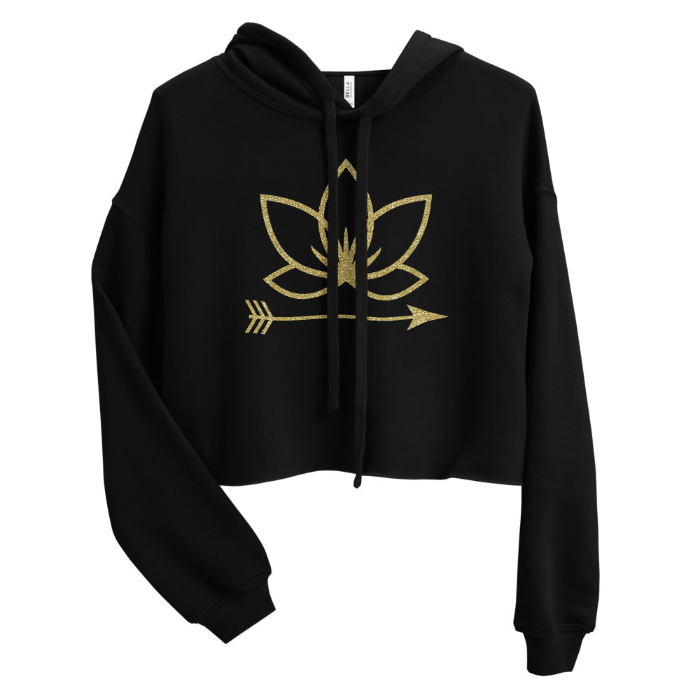 Black crop hoodie with Lotus Noir logo in center
