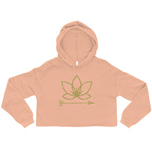 Load image into Gallery viewer, Pink crop hoodie with Lotus Noir logo in center
